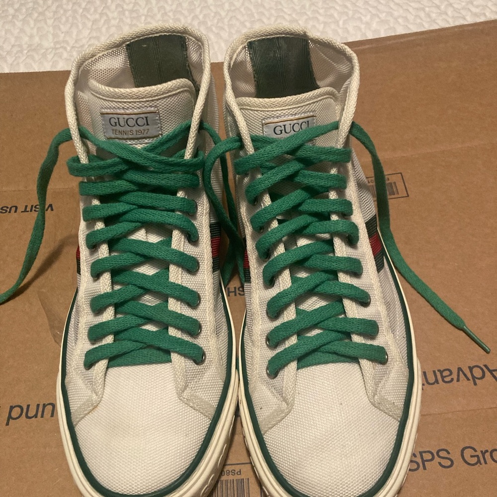 Gucci Men's Canvas Sneakers - Cream and Green